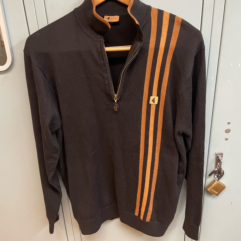 Men's Vintage Gabicci Black and Brown Sweater